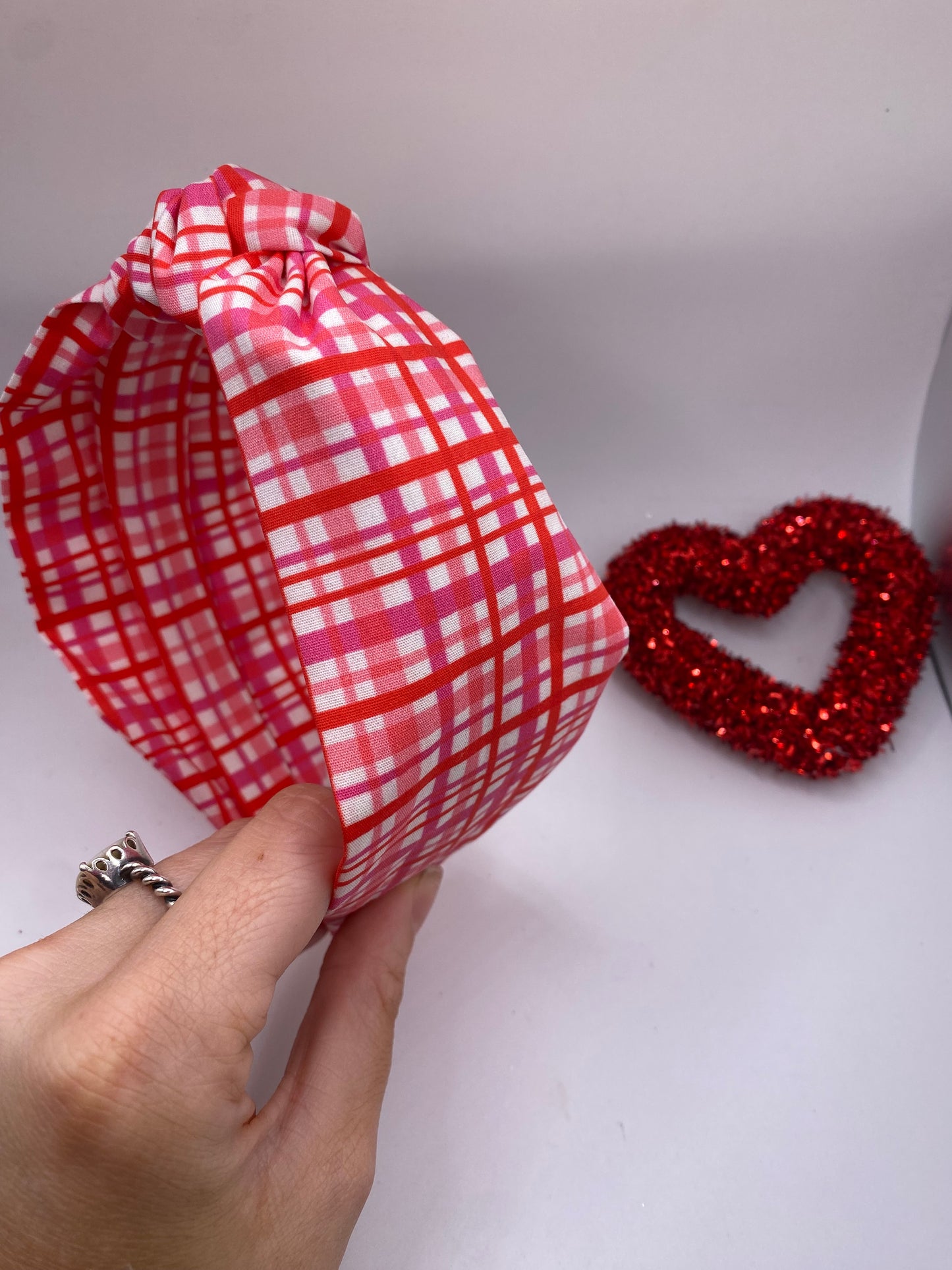 Pink/Red Plaid Headband