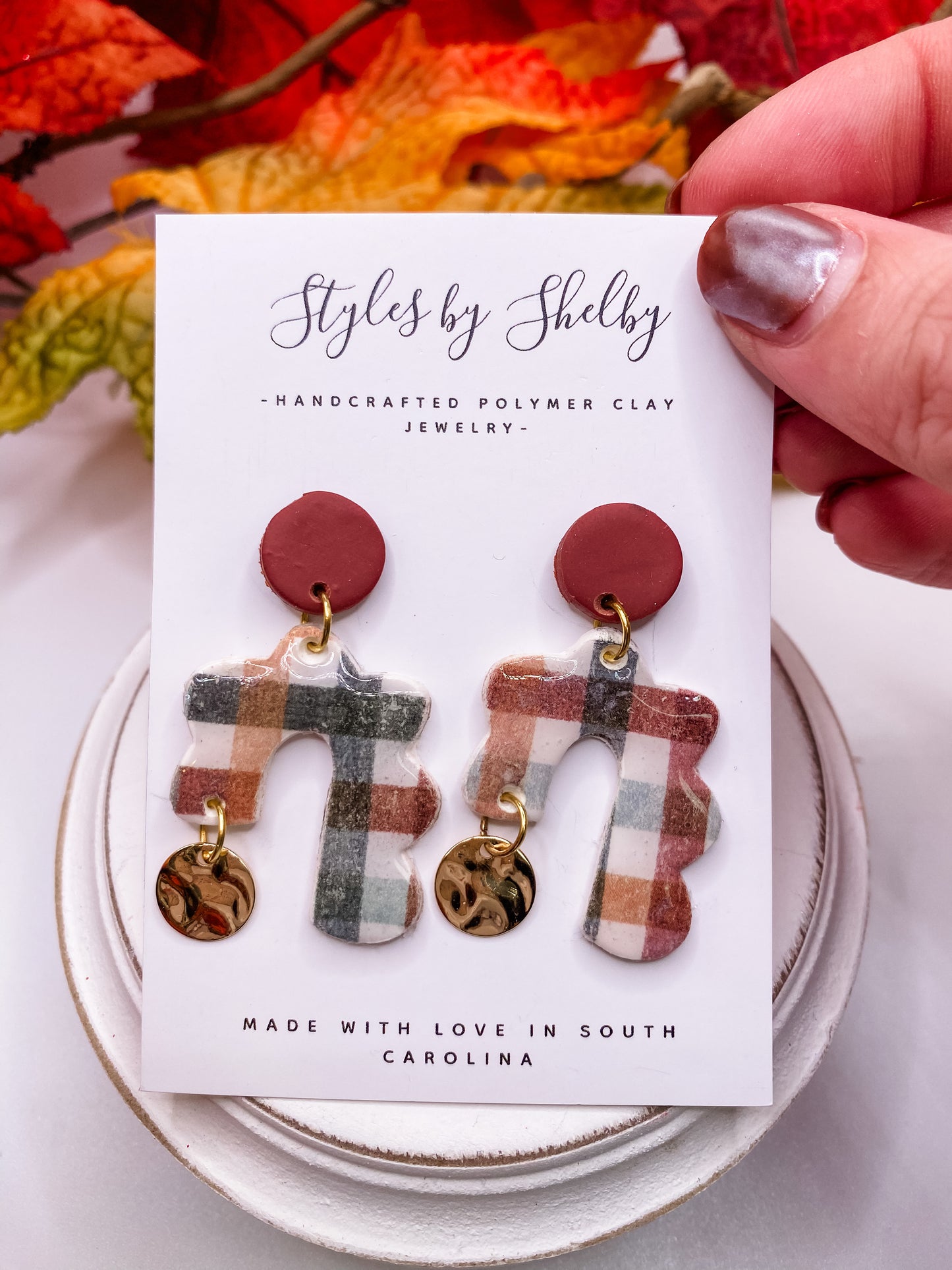 Plaid Scallop Dangle