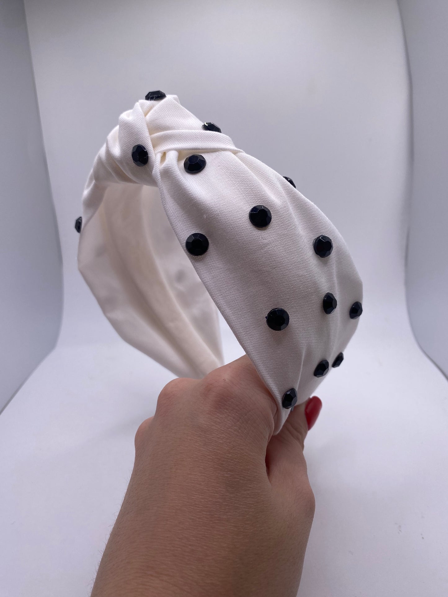 White headband w/ black gems