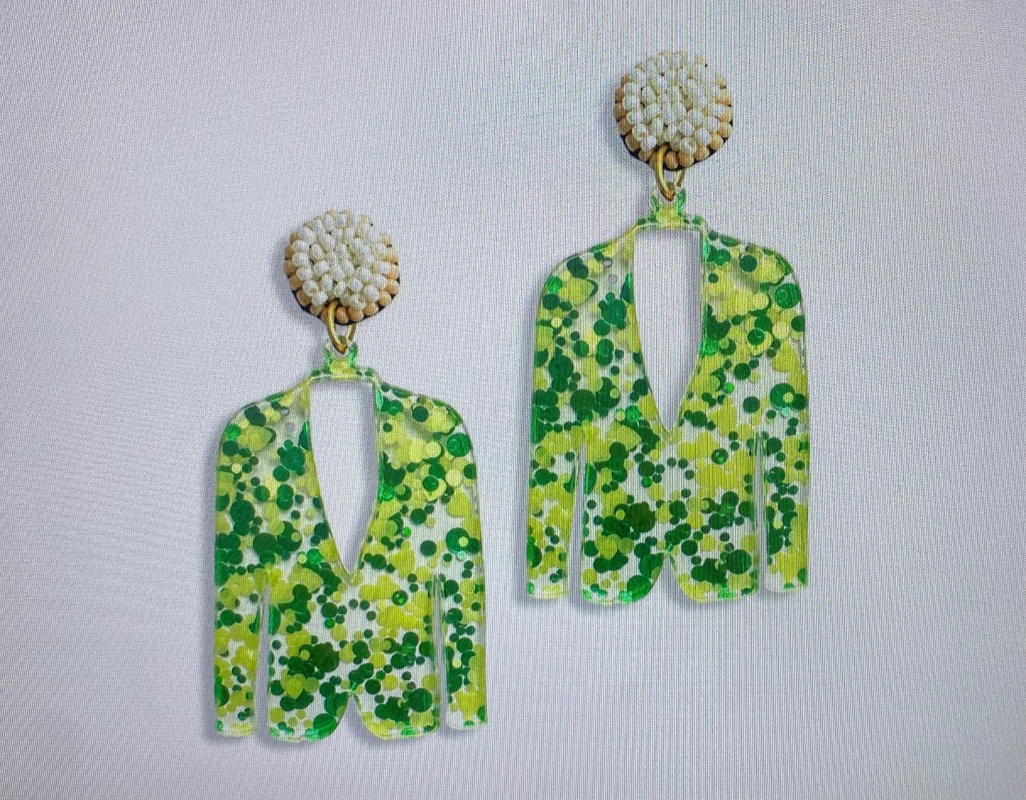 Acrylic Green Jacket Earrings