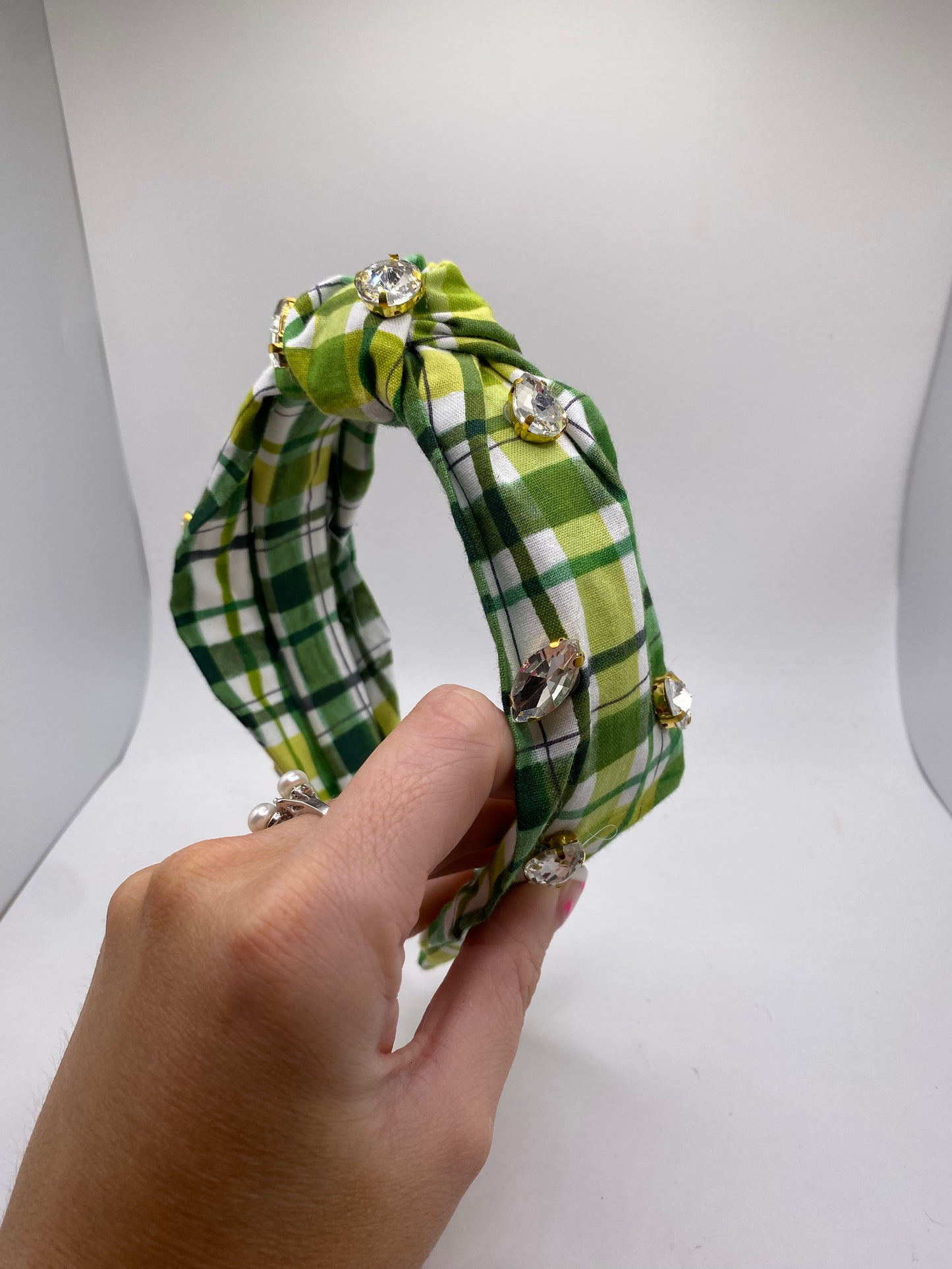 Plaid Headband with Gems
