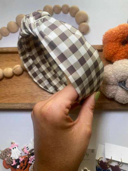 Brown Gingham Headband