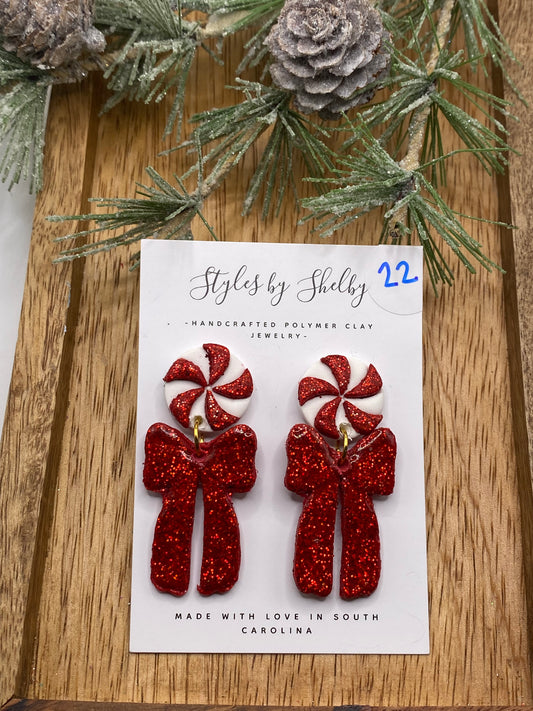 Glitter Candycane Bow Dangle