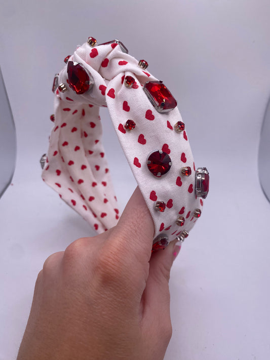 Red Hearts with Gems Headband